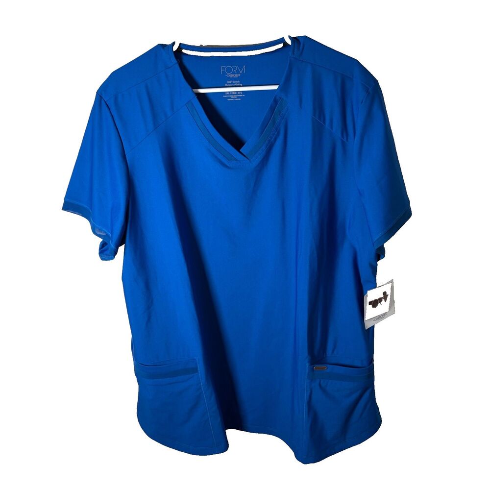 Cherokee Form Top Women's 2XL XXL Blue V-Neck Short Sleeve Shirt